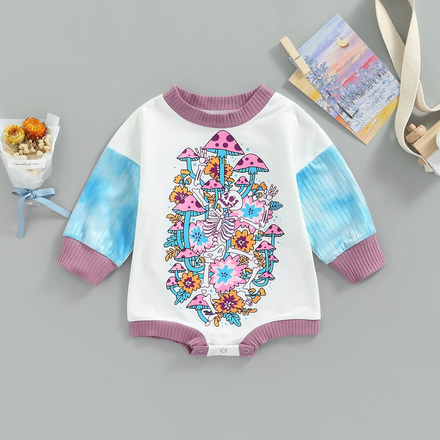 Baby Girls Letters Color-blocking Print Halloween Rompers