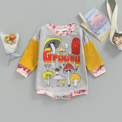 Baby Girls Letters Color-blocking Print Halloween Rompers