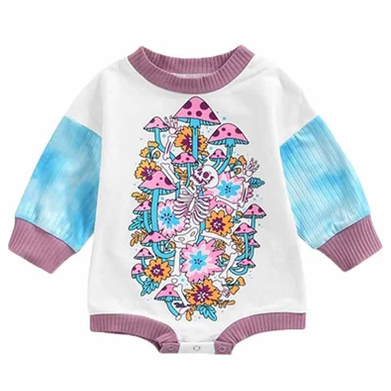 Baby Girls Letters Color-blocking Print Halloween Rompers