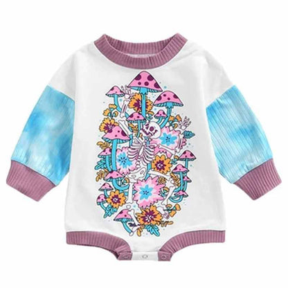 Baby Girls Letters Color-blocking Print Halloween Rompers