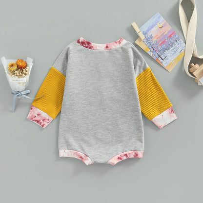 Baby Girls Letters Color-blocking Print Halloween Rompers