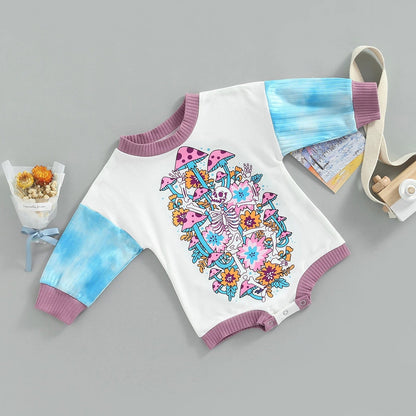 Baby Girls Letters Color-blocking Print Halloween Rompers