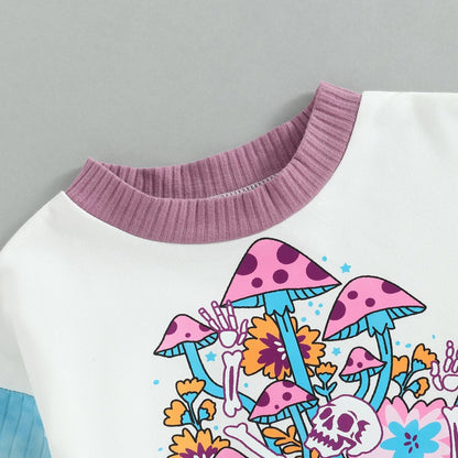 Baby Girls Letters Color-blocking Print Halloween Rompers