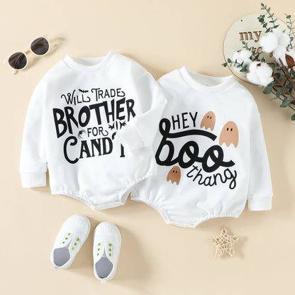 Baby Kid Girls Boys Letters Print Halloween Rompers Wholesale
