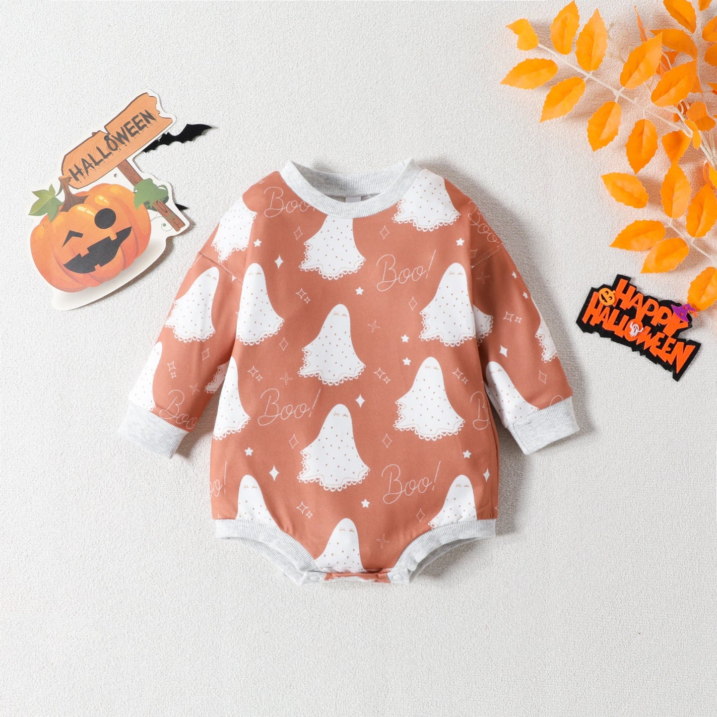 Baby Girls Boys Letters Color-blocking Print Halloween Rompers
