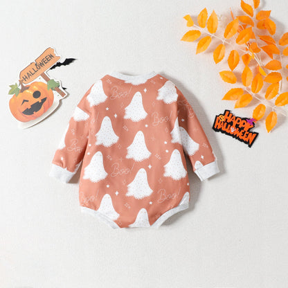 Baby Girls Boys Letters Color-blocking Print Halloween Rompers