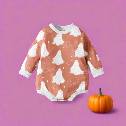 Baby Girls Boys Letters Color-blocking Print Halloween Rompers