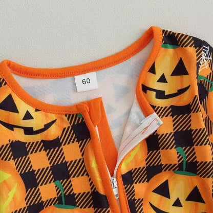 Baby Girls Boys Checked Cartoon Print Halloween Jumpsuits
