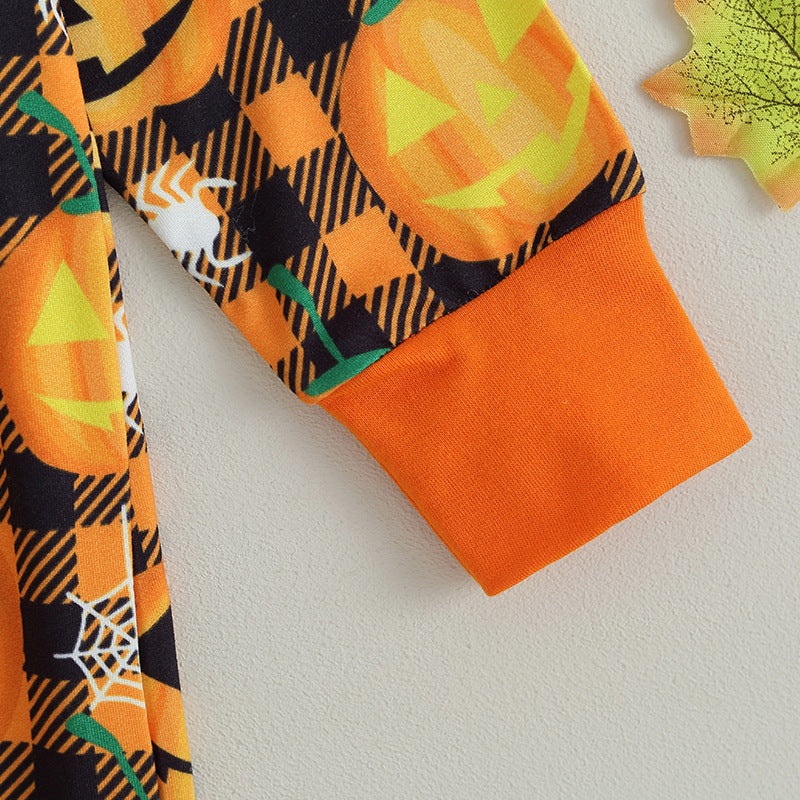 Baby Girls Boys Checked Cartoon Print Halloween Jumpsuits