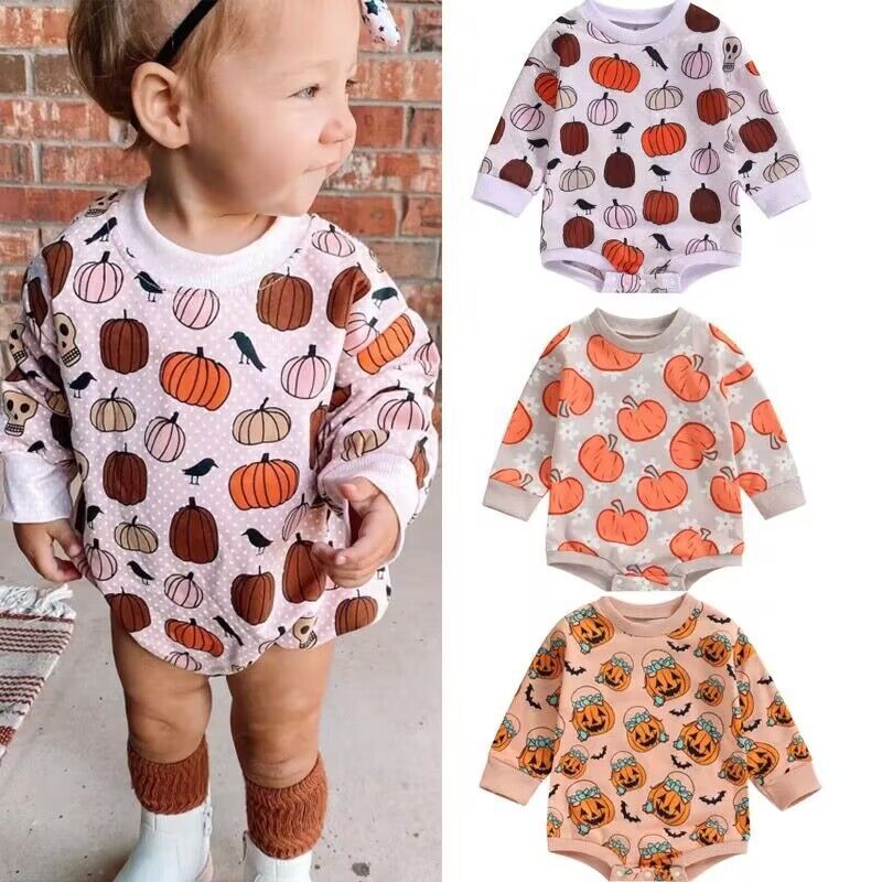 Baby Kid Girls Flower Cartoon Print Halloween Rompers