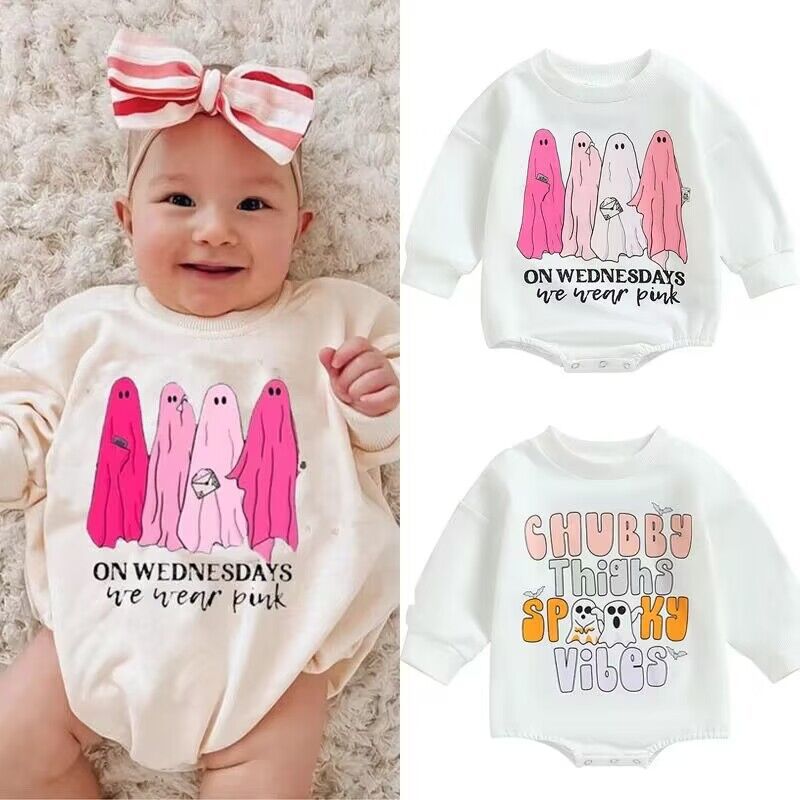 Baby Girls Letters Cartoon Print Halloween Rompers