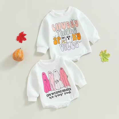 Baby Girls Letters Cartoon Print Halloween Rompers