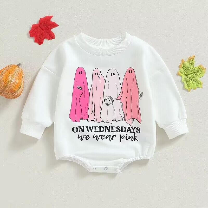 Baby Girls Letters Cartoon Print Halloween Rompers