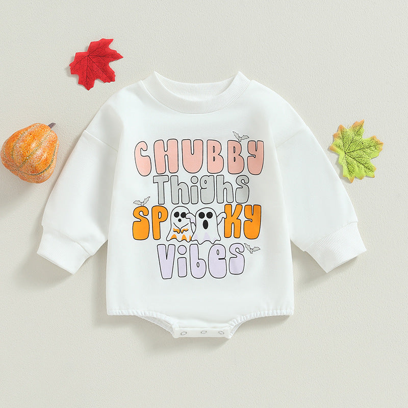 Baby Girls Letters Cartoon Print Halloween Rompers