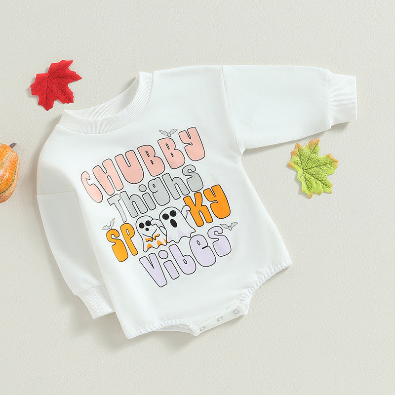 Baby Girls Letters Cartoon Print Halloween Rompers
