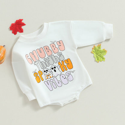 Baby Girls Letters Cartoon Print Halloween Rompers