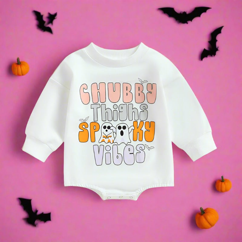 Baby Girls Letters Cartoon Print Halloween Rompers