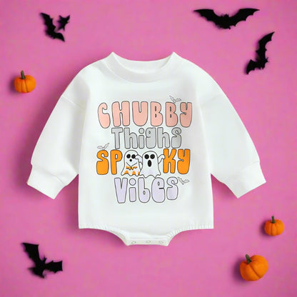 Baby Girls Letters Cartoon Print Halloween Rompers