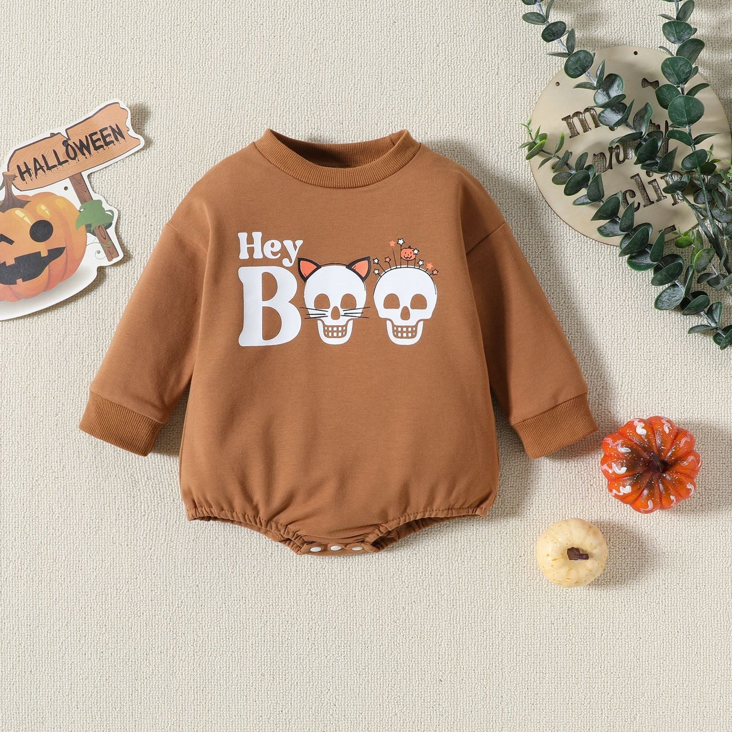 Baby Unisex Letters Print Halloween Rompers