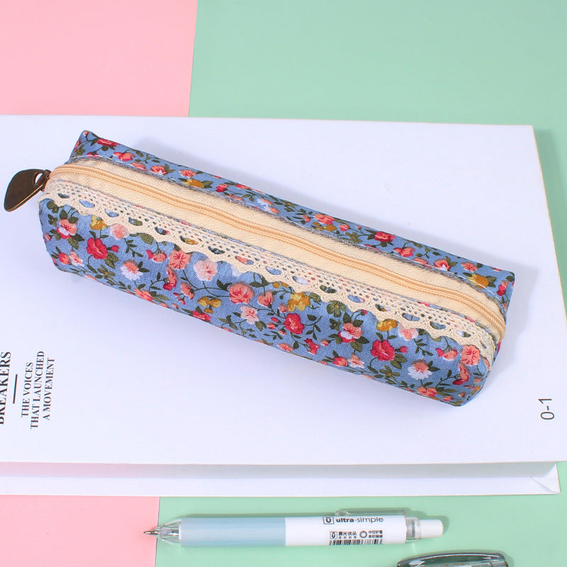 Canvas Retro Flower Dot Pen Bag Pencil Bag