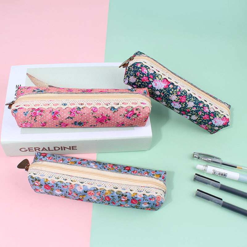 Canvas Retro Flower Dot Pen Bag Pencil Bag