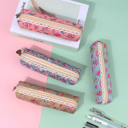 Canvas Retro Flower Dot Pen Bag Pencil Bag