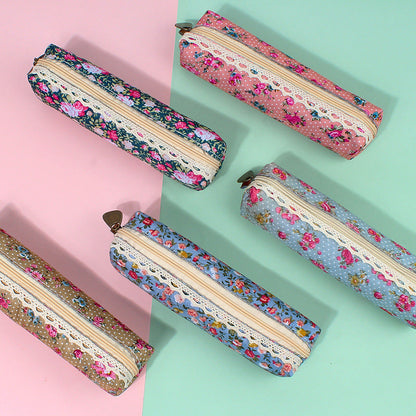 Canvas Retro Flower Dot Pen Bag Pencil Bag