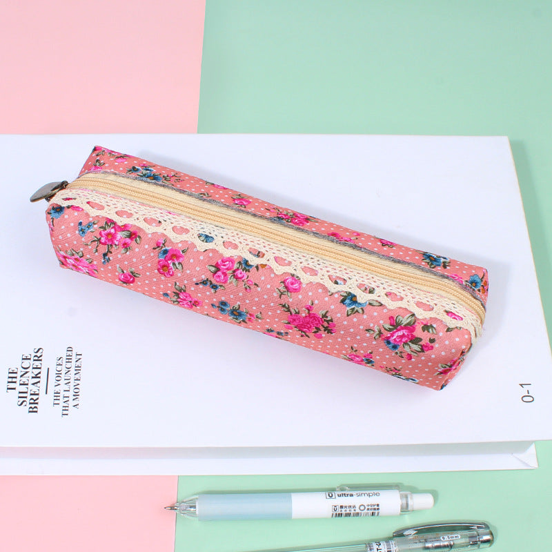 Canvas Retro Flower Dot Pen Bag Pencil Bag