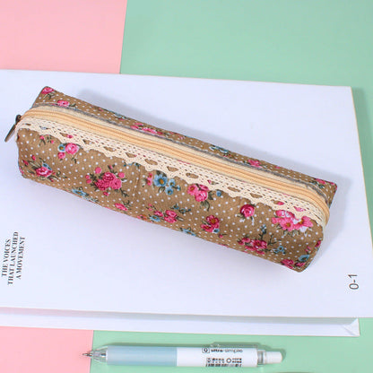 Canvas Retro Flower Dot Pen Bag Pencil Bag