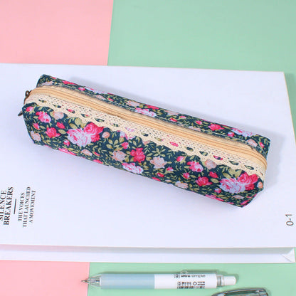 Canvas Retro Flower Dot Pen Bag Pencil Bag