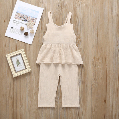 Suspender top one-piece trousers linen casual wear