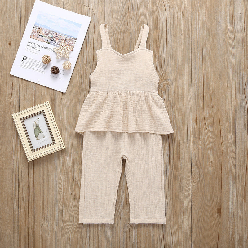 Suspender top one-piece trousers linen casual wear