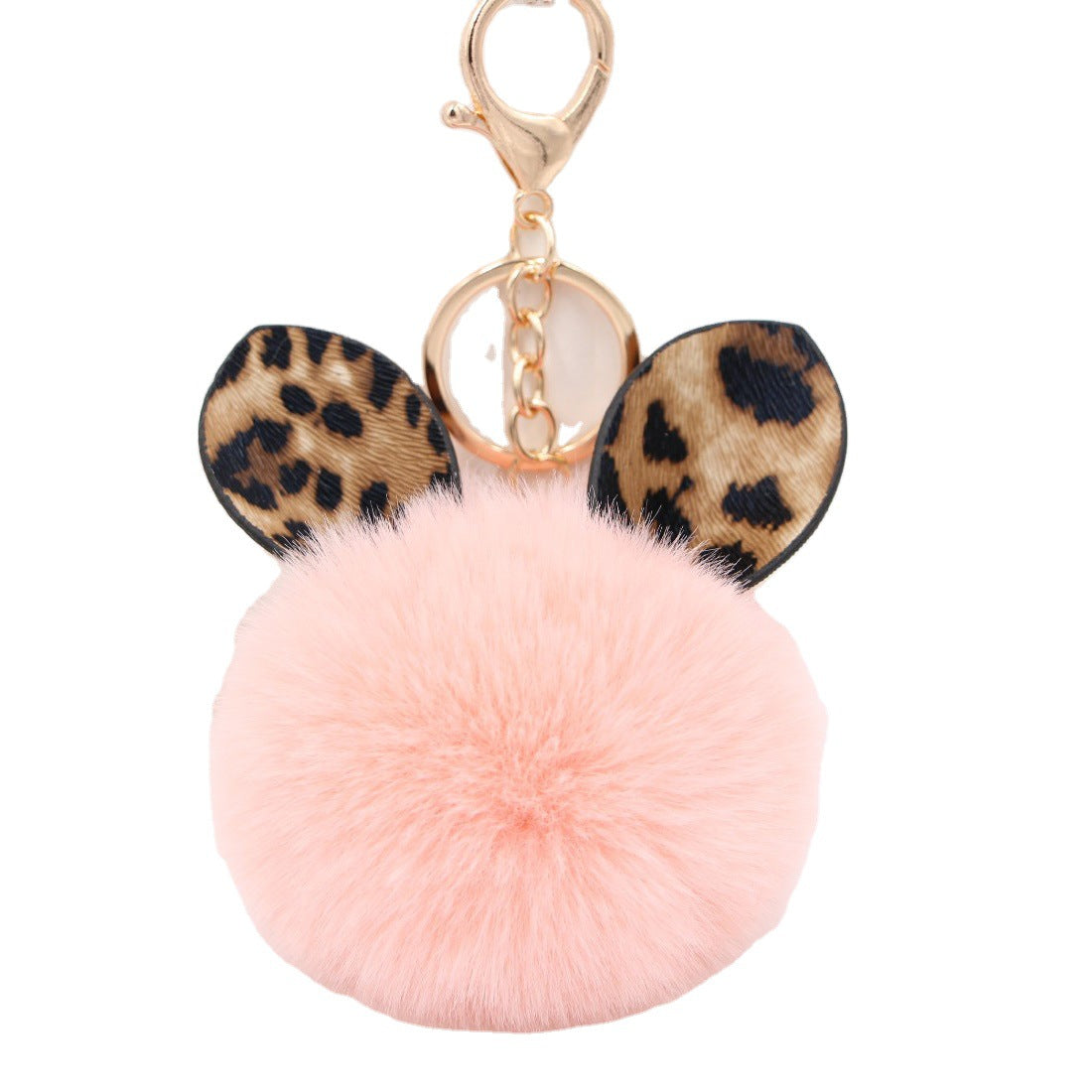 Leopard Print Ear Fur Ball Keychain Plush