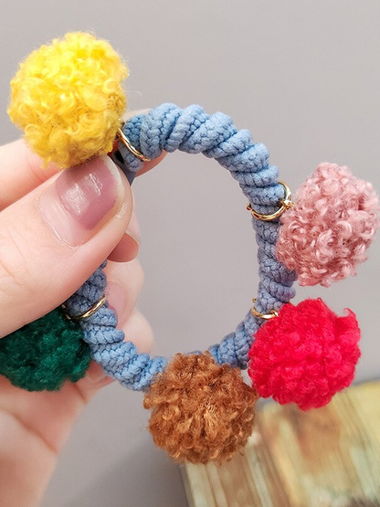 Girls Pompom Balls Elastic Hairbands