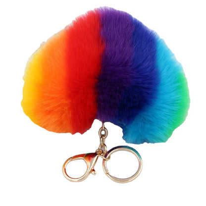 Peach Heart Rainbow Imitation Rabbit Fur Keychain