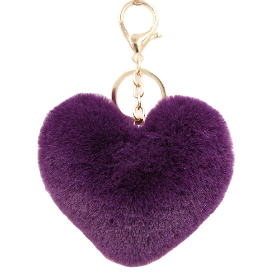 Cute Heart Shaped Fur Ball Pom Pom Keychains