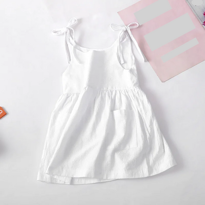 Girls' Summer Suspender Dress: Solid Color with Pocket