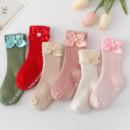 Baby Kid Girls Solid Color Bow Accessories Socks Wholesale