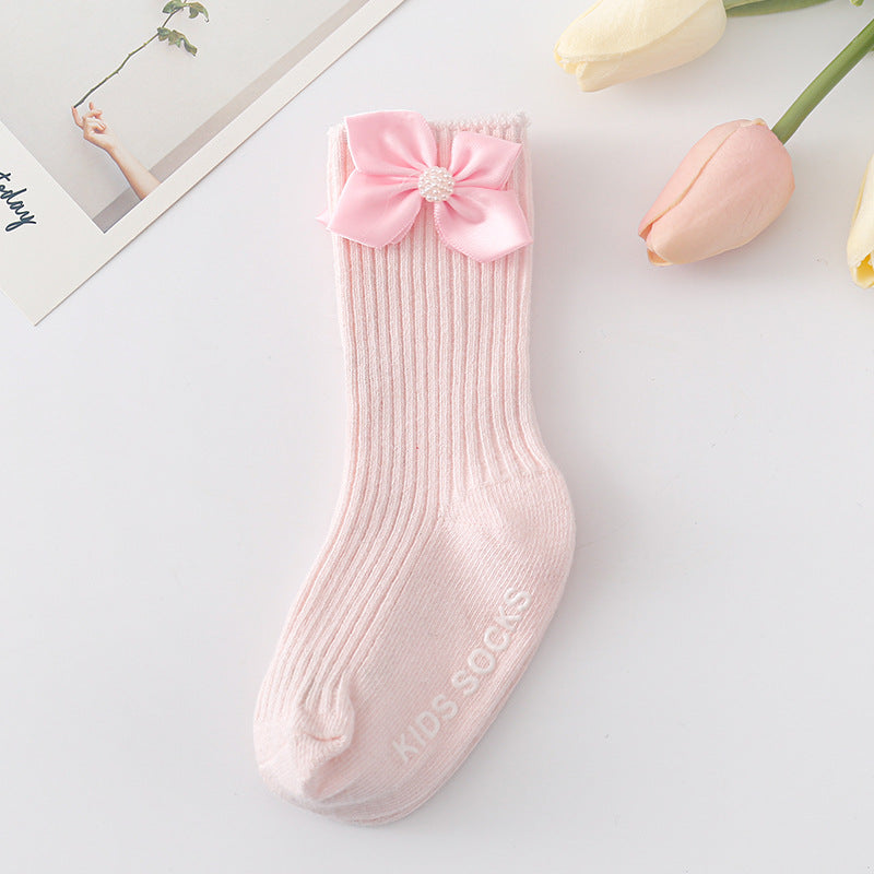 Baby Kid Girls Solid Color Bow Accessories Socks Wholesale