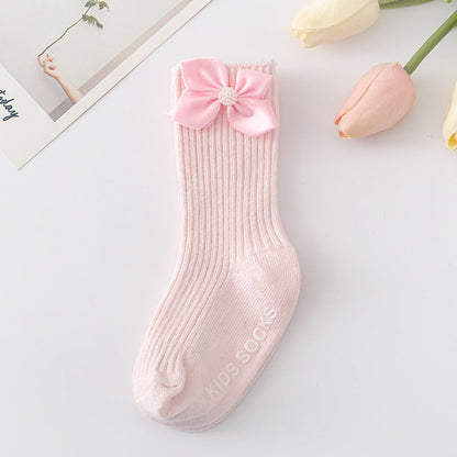 Baby Kid Girls Solid Color Bow Accessories Socks Wholesale