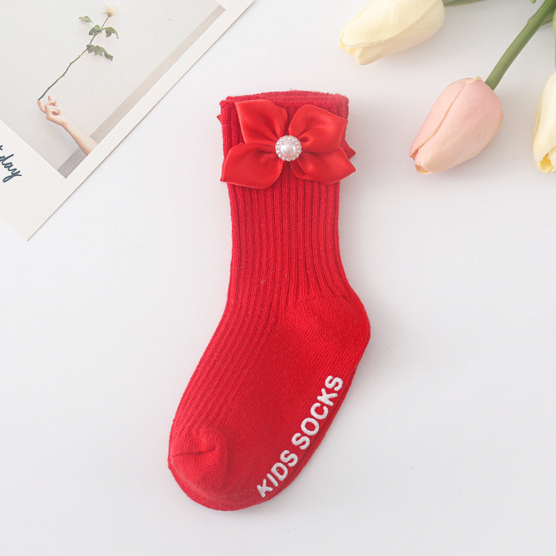 Baby Kid Girls Solid Color Bow Accessories Socks Wholesale