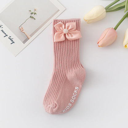 Baby Kid Girls Solid Color Bow Accessories Socks Wholesale
