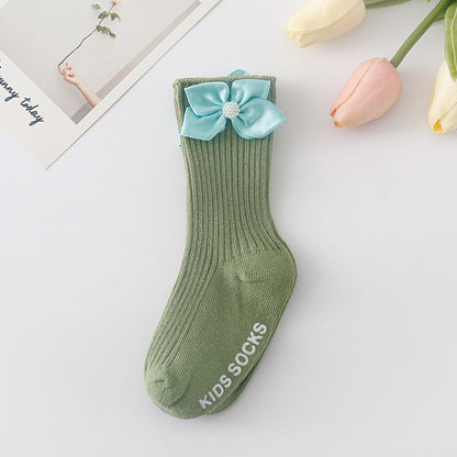 Baby Kid Girls Solid Color Bow Accessories Socks Wholesale