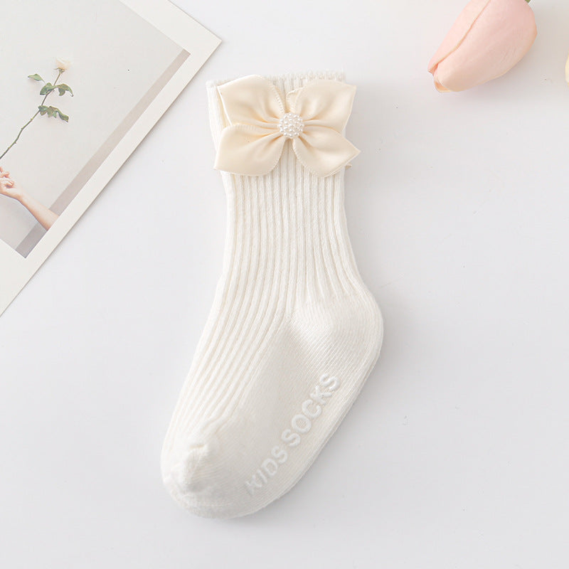 Baby Kid Girls Solid Color Bow Accessories Socks Wholesale