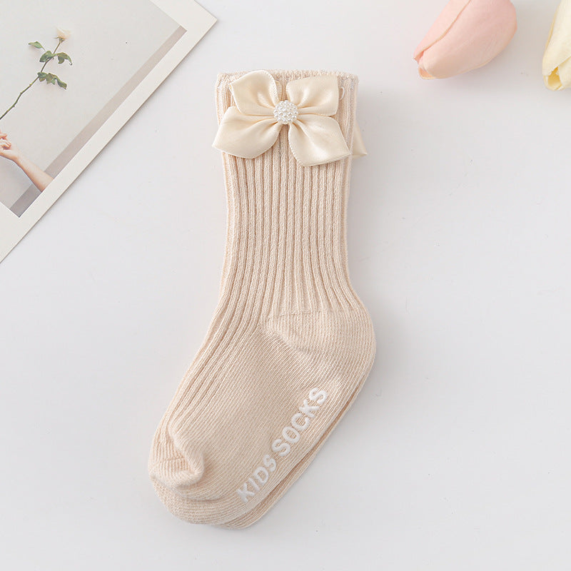 Baby Kid Girls Solid Color Bow Accessories Socks Wholesale