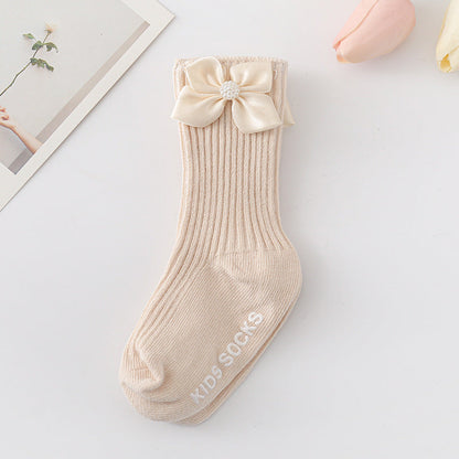 Baby Kid Girls Solid Color Bow Accessories Socks Wholesale