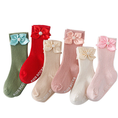Baby Kid Girls Solid Color Bow Accessories Socks Wholesale