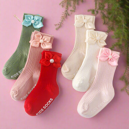 Baby Kid Girls Solid Color Bow Accessories Socks Wholesale