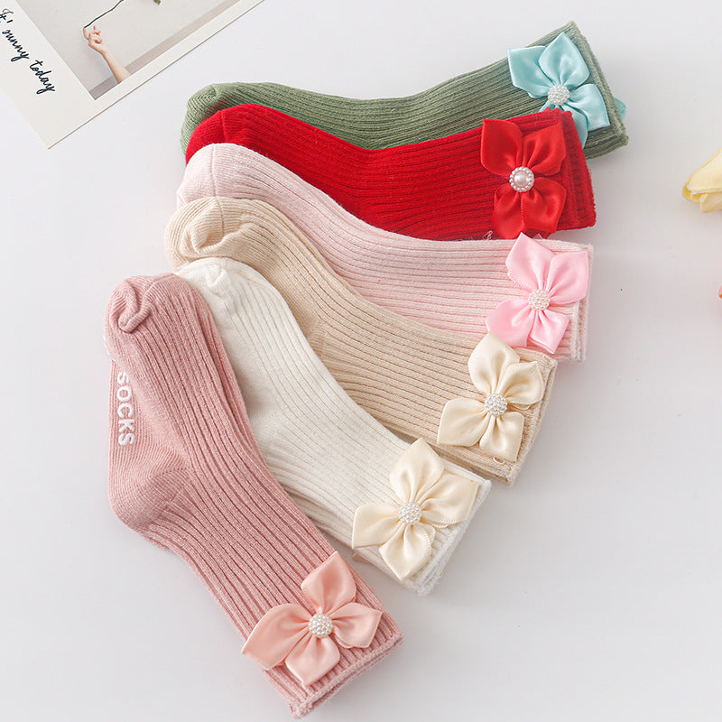 Baby Kid Girls Solid Color Bow Accessories Socks Wholesale