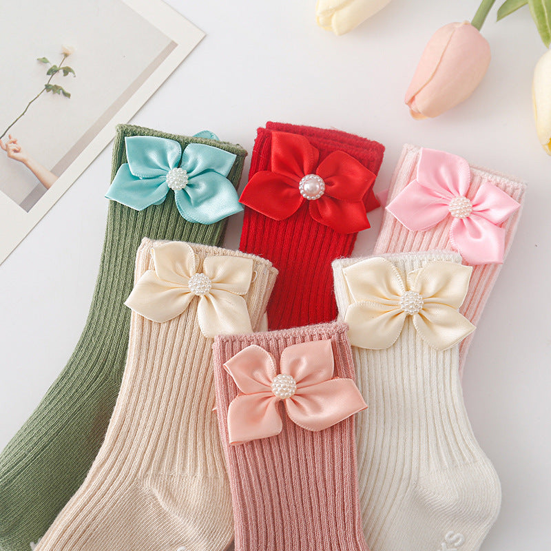 Baby Kid Girls Solid Color Bow Accessories Socks Wholesale